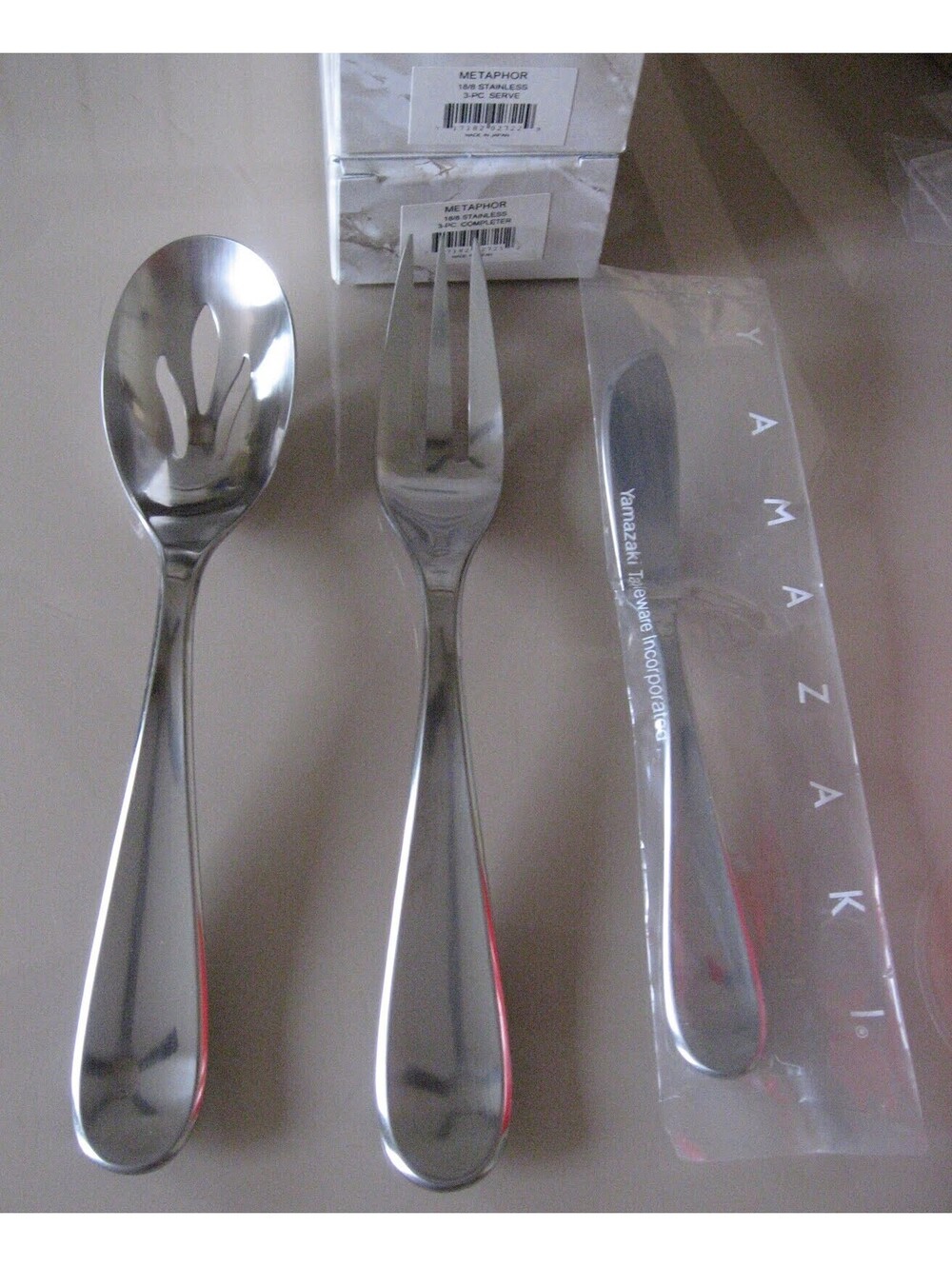 Yamazaki Metaphor 3 pc Serve Set Cold Meat Fork, Butter knife, Pierced Spoon